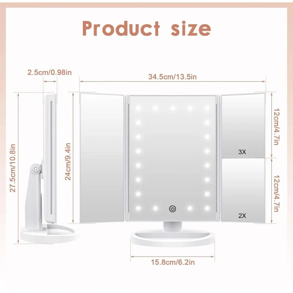WEILY - Makeup Mirror (21 LED Lights) - Tri-Fold‎ Vanity